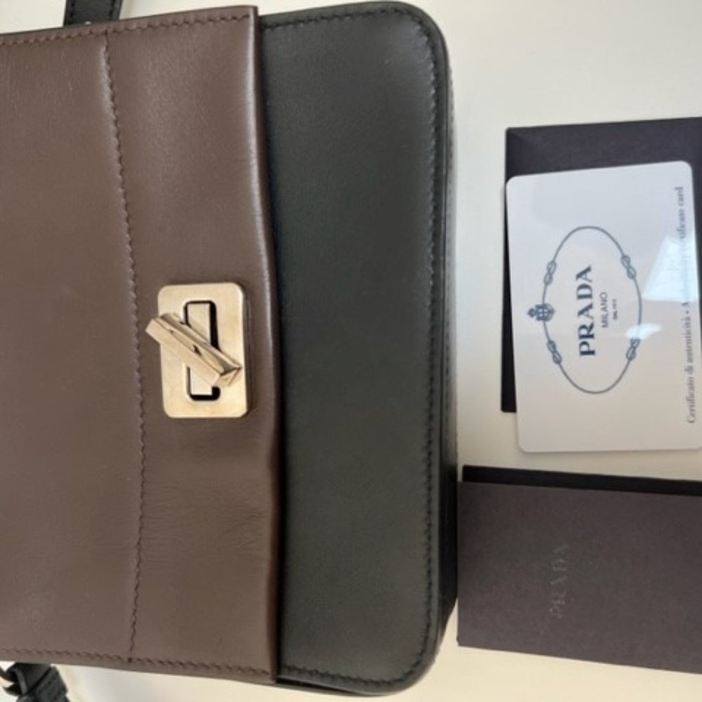 Prada BT1016 Calf Leather Crossbody Bag Brown and Brown NWT Perfect Condition - Picture 12 of 13